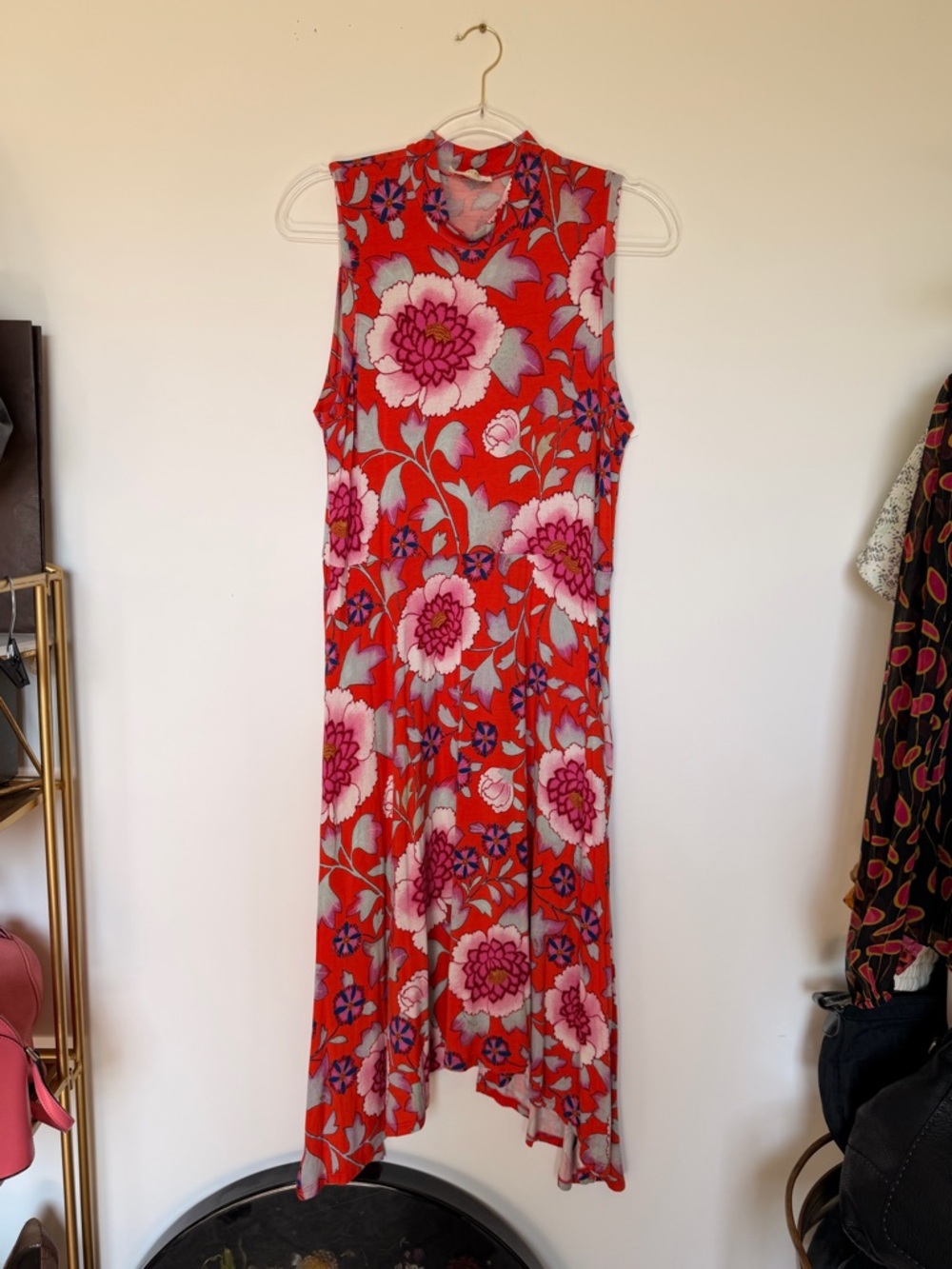 Anthropologie Red Floral High-Low Midi Dress